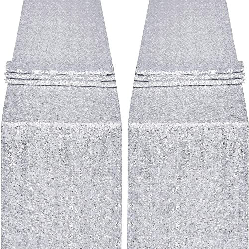 2 Stück Pailletten Tischläufer, 30*275CM Shimmer Glitzer Tischläufer Pailletten Tischdecke Modern Esstisch Läufer Wohnkultur Weihnachts Tischläufer für Hochzeit,Thanksgiving, Event Party,Silber