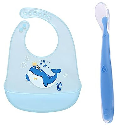 Silikon Lätzchen, Baby Fütterlätzchen, Babylätzchen, Baby Lätzchen Silikon, Silikon Lätzchen für Kleinkinder & Babys, Babylätzchen mit Auffangschale, für Junge, Mädchen mit 1 Baby Fütterlöffel