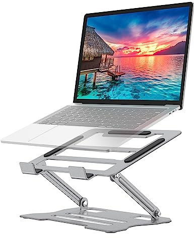 FAPPEN Laptop Tablet Stand, Universal Adjustable Steel Laptop Computer Stand, Ergonomic Foldable Portable Desktop Tray Compatible with 10''-15.6'' Devices-Silver