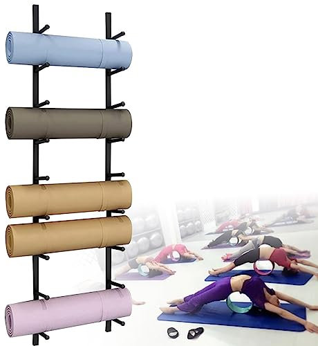 FENGSSLL Aufbewahrung von Yogamatte Yoga Matte Lagerregal, Aufbewahrungswagenkorb Aus Metallwalzenschäumen, Zum Aufhängen Von Yogagurten & Stretchbändern Lagerregal Gymnastikmatte,Black-9-Tiers