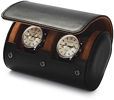 Papten 2 Slot Watch Travel Case, PU Leather Roll with Removable Pillows