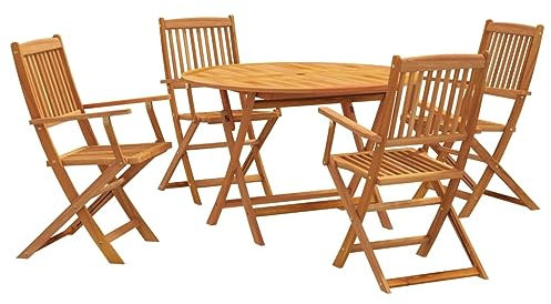 vidaXL Garten Essgruppe 5-TLG., Gartenmöbel Set Tisch 4 Stühle Klappbar, Sitzgruppe für Garten Terrasse, Gartengarnitur Gartenset, Massivholz Akazie