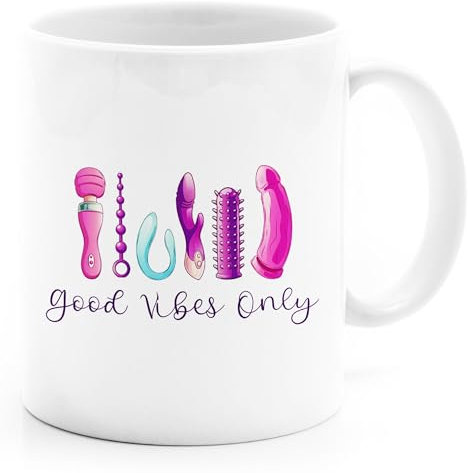 MoonWorks® Tasse Spruch Good Vibes only Spielzeug für Frauen Bürotasse lustige Kaffeebecher witzige Geschenke für Frauen weiß standard
