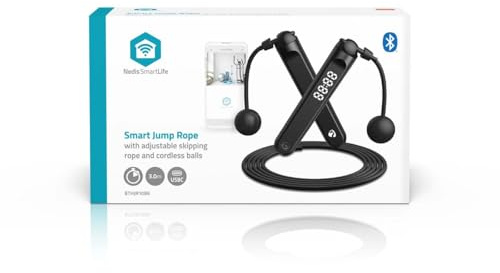 SmartLife Outdoor-Sport - Sprungseil - Bluetooth - Dual Hall sensor - LED-Anzeige - PVC - 3.00 m - Akku-Bälle/Beutel mit Kordelzug - Schwarz