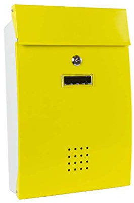 Wandmontierter Briefkasten mit Sicherheitsschloss, 2 Schlüsseln, regensicherer Briefkasten für den Außenbereich mit Namensschild, großer Zeitungskasten für den Haushalt, gelb