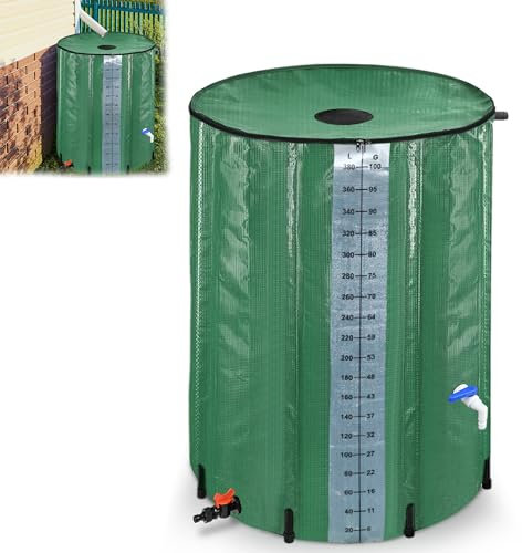 YRHome 380 Liter Faltbar Regentonne Regenwassertonne Regenwassertank mit Überlaufschutz Regenwassertonne Regenfass Wassertank Gartenbewässerung UV-stabil witterungsbeständig Grün mit seitlicher Skala