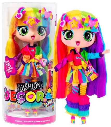 John Adams Decora Girlz Sticker 'n' Style 27,9 cm große Modepuppe zum Sammeln, Decora, Puppe mit über 75 bunten Accessoires. Puppen und Accessoires, ab 4 Jahren
