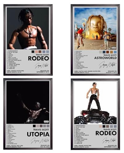 JungleWind Travis Scott Aesthetic Poster, Album Cover Limited Edition Poster, Travis Gift Merch (4er-Set, 20,3 x 30,5 cm, ungerahmt)