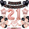 Rose Gold & Black 21st Birthday Cake Topper Set for Women with Decorations & Banner