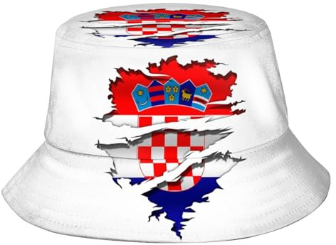GeRRiT Fischerhut mit Kroatien-Flagge, Fischerhut, kroatischer Fischerhut, Sonnenhut zum Angeln, Wandern, Camping, Kroatien-03, One size