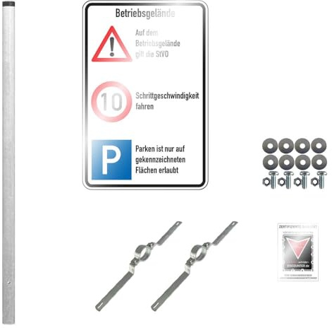 TMS PRO SHOP Betriebsgelände Kombischild Komplett-Set, Achtung-10 kmh-Parken, Alu, 60 x 90 cm, Art.-Nr. 610615