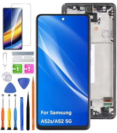 HLYGZX Écran pour Samsung Galaxy A52s / A52 5G TFT A526B A526W A526U A528B A528N Écran LCD de Rechange Assemblée réparation Kit (Noir avec Cadre,Pas d'empreintes digitales)