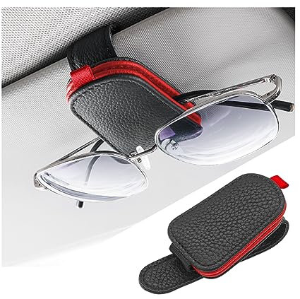JNNJ 2 Stück Sonnenbrillenhalter Für Das Auto-Visier, Magnetischer Brillenbügel Clip Für Auto Sonnenblende, Leder-Sonnenbrillenhalter Auto-Sonnenblende(Schwarz/Rot)