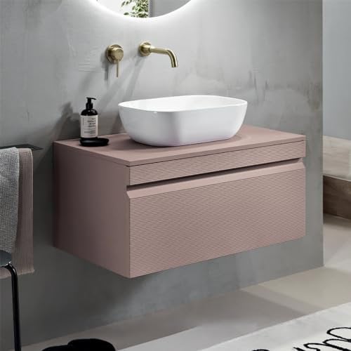 Cassetto bagno portalavabo sospeso in PVC frontali cannetati RIO (Rosa Polvere, 100 cm)