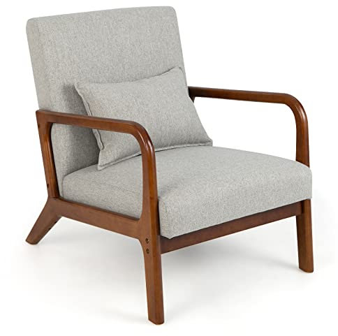 COSTWAY Sessel Wohnzimmer, Loungesessel gepolstert, Moderner Akzentstuhl Holz mit Armlehnen, Einzelsofa für Wohnzimmer, Schlafzimmer, 65 x 79 x 77 cm (Grau)