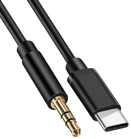 Cavo Aux da USB C a 3.5mm Jack cavo audio 1m, Alta Compatibilità e Qualità del Suono per Auto, Cuffie e Stereo, Compatibile con Dispositivi Huawei, Samsung, e Altri, Connettore Placcato Oro, Nero