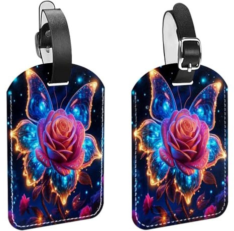Lot de 2 étiquettes de bagage rose fluo pour valises, étiquettes d'identification en cuir synthétique, étiquettes d'identification pour sac de voyage, valise de croisière