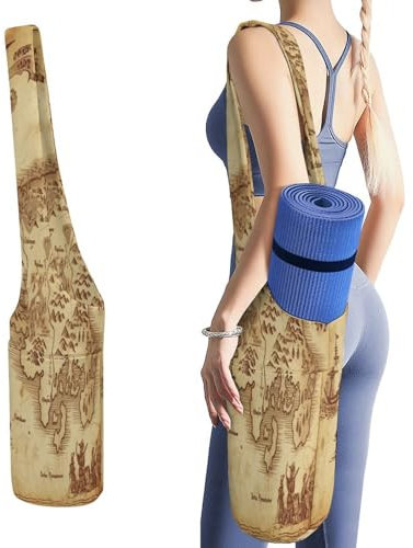 YJWANDL Yogamatten-Organizer, Schatzkarte, Vintage-Druck, Yogamatte, Tasche, Turnmatte, Tasche, Leinen-Aufbewahrungstasche, strapazierfähige Yoga-Tragetasche