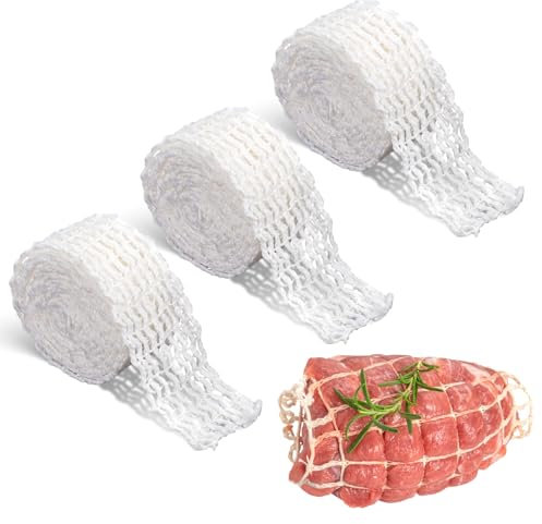 Yitexin 19.69Ft Meat Netting Roll Size 16, Butcher Twine for Meat Cooking, Elastic Cooking Twine for Smoked Ham Meat Beef Sausage Making (3 Rolls-6m)