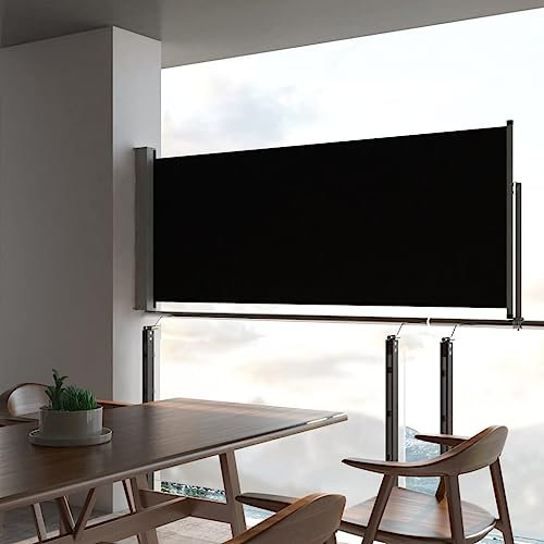 Willood Ausziehbare Seitenmarkise, Sichtschutz Windschutz Markise, Balkon Sichtschutz Seitlich, 100x300 cm Schwarz