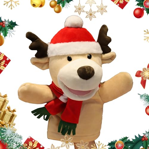 PLUSHCEWT Weihnachten Handpuppen Santa Schneemann Rentier Spielzeug für Kinder Weihnachten Plüschpuppe Plüschtier mit beweglichem offenem Mund zum Geschichtenerzählen Interaktive Performance (A)