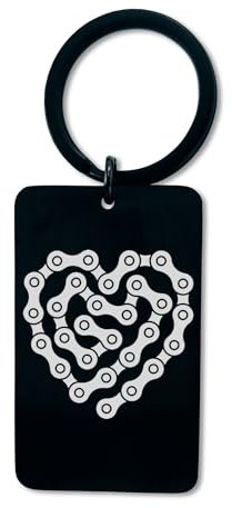 Fahrradkette Herz Liebe Schlüsselanhänger Anhänger Gravur Schlüsselanhänger Stahl Pin Anhänger Dog Tag, schwarz glänzend, One size