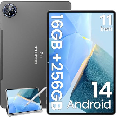 OUKITEL OT12 Tablet 11 Pulgadas - Tablet Android 14, 16(4+12) GB+256 GB/TF 1TB Gaming Tablets, Batería 8000mAh Tablets con Lápiz y Funda, 13MP Dual SIM 4G/GPS/OTG/5G WiFi/BT5.0/Octa Core - Gris