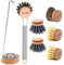 XL Spülbürste Set | Spülbürste - austauschbaren Bürstenkopf | Bürstenständer | 2X Kaktus, 2X Rosshaar, 2X. Kunststoff | nachhaltig, stilvoll abwaschen, spülen | Holz, Silikon, Edelstahl (grau)