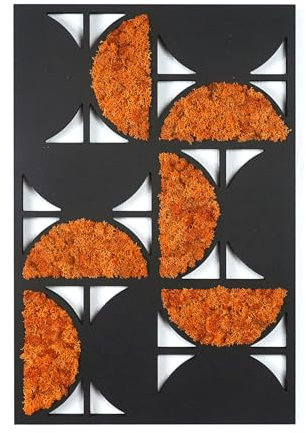 ebenkunst | Moosbild - Halbkreis Panel - Wanddekoration aus Holz, HDF-Schwarz, Größe 50x33,6x1cm, konserviertes Moos, handgefertigte Wandkunst (Orange)