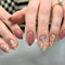 GlamRays Almond Press On Nails Short With Autumn Flowers Design - Shiny Stick On Set, Acrylic Full Adhesive, 24 Pieces