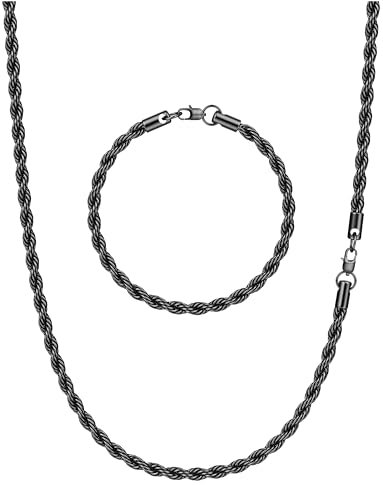 CASSIECA 2-Piece Herren Ketten Set: Silber-Gold Schlangenkette, Perlenkette, Seilkette - Moderner Schmuck für Männer und Jungen - Vatertag, Geburtstag, Weihnachten