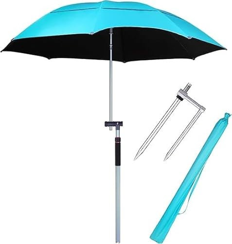 ESHINEDE Parasol d'extérieur Portable Bleu de 7,8 Pieds for la pêche avec Fonction d'inclinaison, Hauteur réglable, Parasol de Plage 16 Baleines en Acier Inoxydable, Ancre de Sable étanche