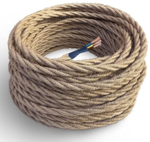 Vintage 3 Core Hemp colour Twisted Electric Cable Fabric Covered Wire Italian Braided 10 mm Electrical Cable Flexible Wire for Lighting Other Appliances (5 Meter)