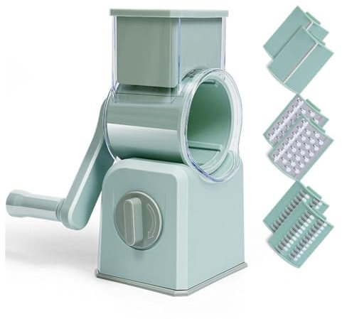 Rallador de queso giratorio 5 en 1, cortador de verduras giratorio, rallador de queso giratorio con mango y cortador de verduras multifuncional, picador de verduras