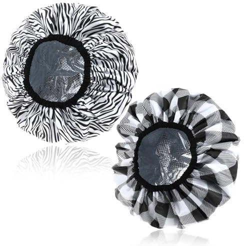 JJUNW 2 Stück Deep Conditioning Hair Cap, Wiederverwendbare Doppellagig Haarpflege Duschhaube Wärmekappe für Haare, Haarhaube Färben Doppeltem Verwendungszweck Duschhauben Heizkappe(Schwarz)