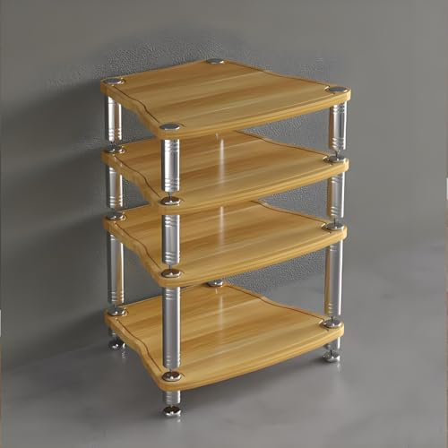 YQMHEZ 1/2/3/4-schichtiger Medienständer, HIFI-Audio-Rack, Medienaufbewahrungsschrank, MDF-Stereoschrank, mit stoßdämpfenden Füßen, Leistungsverstärker-Regal, Geräteschrank(Wood color,25.5x26.1x32.2