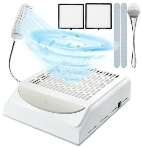 IUHFSIFS Upgrade Nail Dust Collector with 2 Filter & Light【NO.1 Super Suction 100W】Professional Dust Extractor Nails Dust Collector Nail Salon for Nail Studio & Home - Easy to Clean