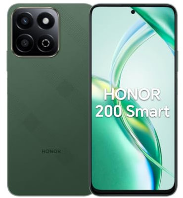 HONOR 200 Smart 5G Smartphone 4GB 256GB, Batería 5200mAh, 50MP AI Carmera, 300% Modo Alto Volumen, Snapdragon 4 Gen 2, Android 14, Dual SIM, Verde