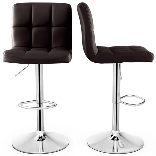 COSTWAY Barhocker 2er Set, Barstühle 65-85 cm Höhenverstellbar aus Kunstleder, Sitzhocker mit Rückenlehne & Fußstütze, Küchenhocker für Esszimmer, Bar, Zuhause, 150kg Belastbar (Braun)