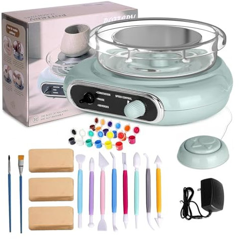 WaaYb Kit per Ceramica per Bambini, Macchina per Ceramica per Argilla, tornio Elettrico con Pedale Indipendente e Utensili in Terracotta, Macchina per Ceramica con Piatto Girevole Rimovibile