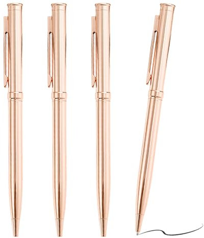 4 Pcs Rose Gold Pens, Metal Ballpoint Pen, Nice Pens, Slim Metal Ballpoint Pens for Students, Office, Black Ink, Elegant Writing Pens, Ideal for Gifts, Back to School Supplies, Journals & Planners