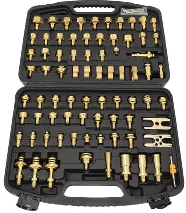 Akozon 77-teiliges Dichtheitsprüfset für Kfz-Klimaanlagen – Werkzeuge Zur Leckerkennung von Klimaanlagen aus Messing für Pkw, LKW und Automatische Klimaanlagen