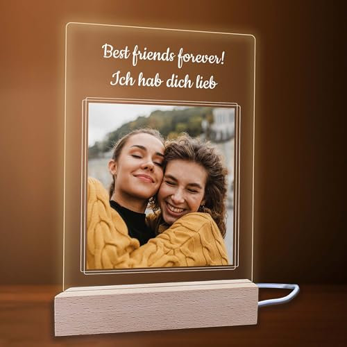 INDIGOS UG - LED Lampe personalisiert - ohne Verzierung - Bild mit Wunschtext - Wunschname - personalisiertes Nachtlicht - Geschenk, Geburtstag, Weihnachten - optionale Lampe warmweiß
