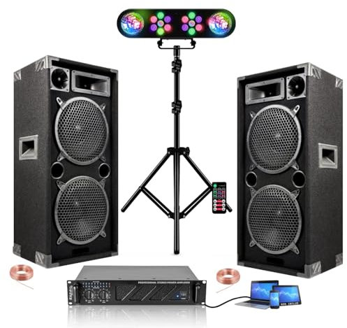 Ibiza Sound – Pack de 2 altavoces pasivos 2 x 1000 W – Amplificador profesional 2 x 600 W – Pie de juegos luces 2 Pars 2 Astro ajustable