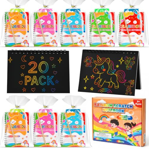 GOLDGE 20 Kit Manualidades Niños para Detalles Cumpleaños Niños | Libros Scratch Art, Regalo Niños 3~9 Años, Regalos Cumpleaños Niños Colegio Invitados, con Bolsas Cumpleaños Infantil