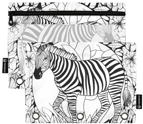 OWFKAY Federmäppchen für 3-Ring-Ordner, Großpackung mit 3 Löchern, Reißverschluss, mit transparentem Fenster, Zebramuster, 2 Stück, zebra, one sizex2, Kulturbeutel