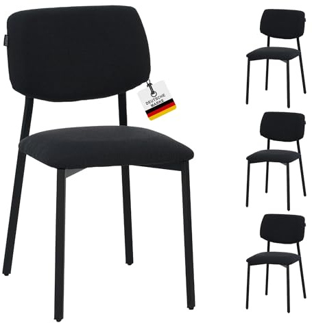 Ravino Sedia di design A21 – Set di 4 sedie da pranzo imbottite con rivestimento in tessuto, moderna sedia da cucina con schienale, sedia da pranzo e tavolo da pranzo, colore nero