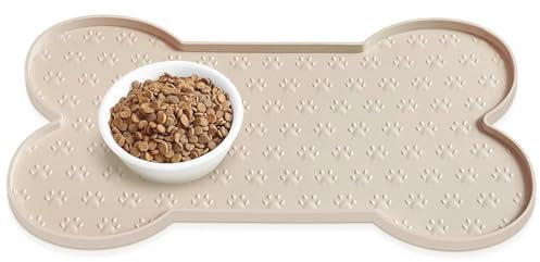 Dog Food Mat, Anti-Slip Silicone Dog Bowl Mat, Waterproof Cat Feeder Pad with Raised Edge for Small Medium-Sized Dogs Cats