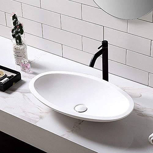 JYBNBBE Lavabo Moderno sobre encimera de Piedra Artificial, Lavabo Ovalado, Lavabo de tocador con desagüe, Lavabo artístico para Lavabo, Mueble de baño Grande.