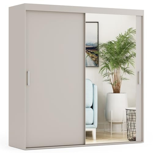 VIKK - Kleiderschrank Schiebeschrank, Schrank Fjell - Wohnzimmer, Flur, Schlafzimmer - Garderobenschrank mit Spiegel - Schiebetürsystem, robuste Konstruktion - Schrank nach Bestelleingang gefertigt